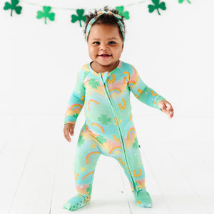 Baby Kids Bamboo Pajamas — Clover the Rainbow Convertible Romper — Image 1