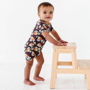 Baby Kids Bamboo Pajamas — Cosmic in Peace Shortie Romper — Image 1