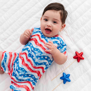 Baby Kids Bamboo Pajamas — All American Shortie Romper — Image 1