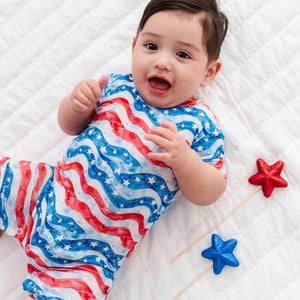 Baby Kids Bamboo Pajamas — All American Shortie Romper — Image 1