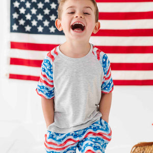 Baby Kids Bamboo Pajamas — All American Short Sleeve T-shirt and Shorts Set — Image 1