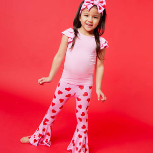 Baby Kids Bamboo Pajamas — All Heart Eyes Cap Sleeve Top & Bell Bottoms Set — Image 1