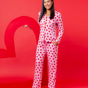 Baby Kids Bamboo Pajamas — All Heart Eyes Women's Long Sleeve Collar Shirt & Pants Pajama Set — Image 1