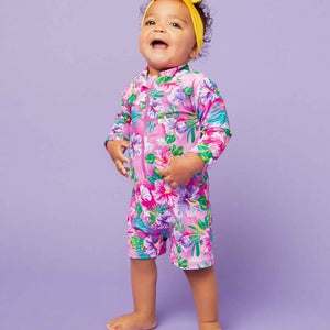 Baby Kids Bamboo Pajamas — Aloha, Beaches Long Sleeve Rash Guard One Piece Swimsuit — Image 1