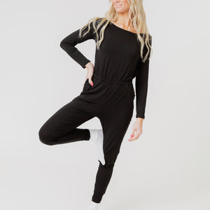 Baby Kids Bamboo Pajamas — Black Long Sleeves Women's Romper — Image 1