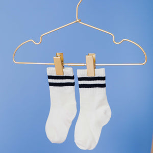 Baby Kids Bamboo Pajamas — Black Stripe Bamboo Striped Varsity Socks — Image 1