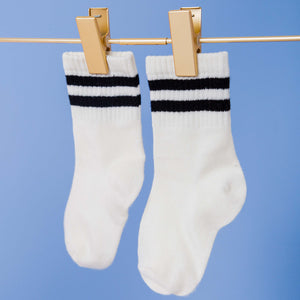 Baby Kids Bamboo Pajamas — Black Stripe Bamboo Striped Varsity Socks — Image 1