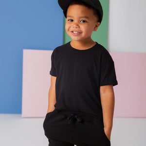 Baby Kids Bamboo Pajamas — Black T-Shirt — Image 1