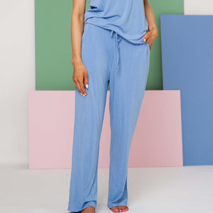 Baby Kids Bamboo Pajamas — Popsicle Blue Women’s Wide Leg Pants — Image 1