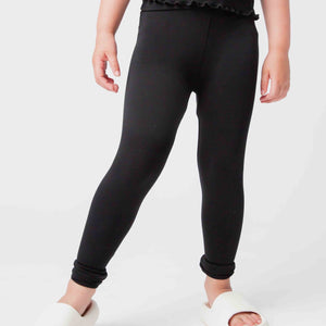 Baby Kids Bamboo Pajamas — Black Foldover Bamboo Leggings — Image 1