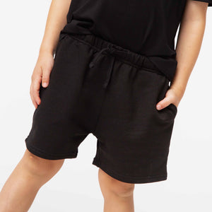 Baby Kids Bamboo Pajamas — Black Pull-On Shorts — Image 1