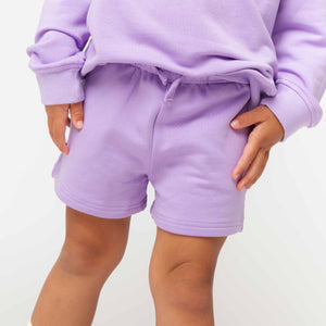Baby Kids Bamboo Pajamas β Purple Doodles Girls Shorts β Image 1
