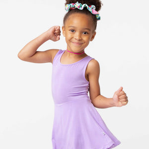 Baby Kids Bamboo Pajamas β Purple Doodles Sleeveless Twistback Dress β Image 1