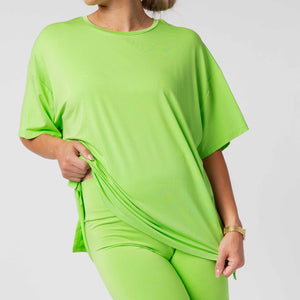 Baby Kids Bamboo Pajamas — Recess Green Women's Oversized T-Shirt & Biker Shorts Set — Image 1