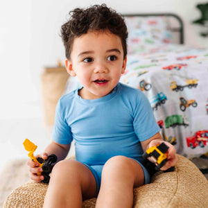 Baby Kids Bamboo Pajamas — Baby Blue Two-Piece Pajama Shorts Set — Image 1