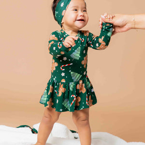 Baby Kids Bamboo Pajamas — Bake it Happen Long Sleeve Ruffle Dress — Image 1