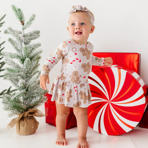 Baby Kids Bamboo Pajamas — Baking Spirits Bright Ruffle Dress — Image 1