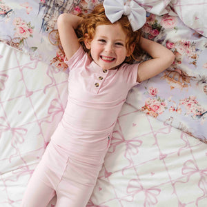 Baby Kids Bamboo Pajamas — Ballet Short Sleeve Two-Piece Button Set — Image 1