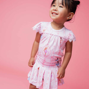 Baby Kids Bamboo Pajamas — Barbie™ Ballet Cap Sleeve Bodysuit — Image 1