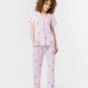 Baby Kids Bamboo Pajamas — Barbie™ Ballet Women's Short Sleeve Collar Shirt & Pants Pajama Set — Image 1