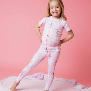 Baby Kids Bamboo Pajamas — Barbie™ Ballet Short Sleeve Pajama Set — Image 1