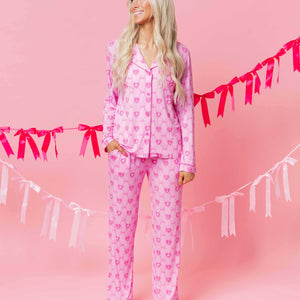 Baby Kids Bamboo Pajamas — Barbie™ Bowtique Women's Long Sleeve Collar Shirt & Pants Pajama Set — Image 1