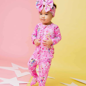 Baby Kids Bamboo Pajamas — Barbie™ Star Power Convertible Ruffle Romper — Image 1