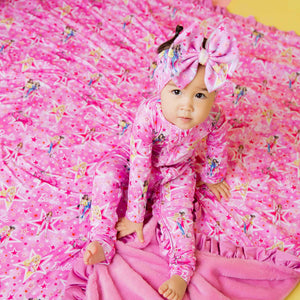 Baby Kids Bamboo Pajamas — Barbie™ Star Power Ruffled Minky Blanket — Image 1