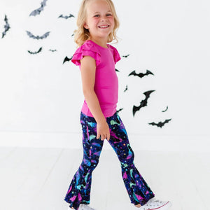 Baby Kids Bamboo Pajamas — Bat Attitude Top & Bell Bottoms Set — Image 1