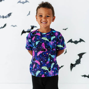 Baby Kids Bamboo Pajamas — Bat Attitude Short Sleeve T-Shirt & Shorts Set — Image 1