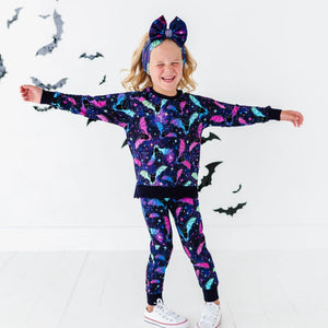 Baby Kids Bamboo Pajamas — Bat Attitude Jogger Set — Image 1