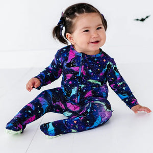 Baby Kids Bamboo Pajamas — Bat Attitude Footie — Image 1
