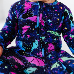 Baby Kids Bamboo Pajamas — Bat Attitude Footie — Image 1