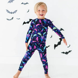 Baby Kids Bamboo Pajamas — Bat Attitude Long Sleeve Pajama Set — Image 1