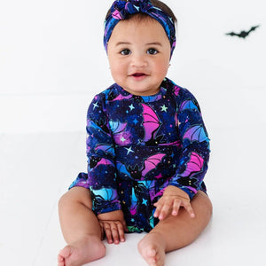 Baby Kids Bamboo Pajamas — Bat Attitude Long Sleeve Ruffle Dress — Image 1