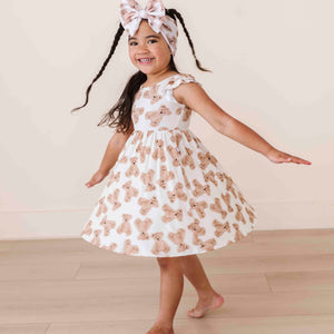 Baby Kids Bamboo Pajamas — Bear Hugs Cap Sleeve Dress and Shorts Set — Image 1