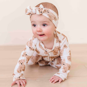 Baby Kids Bamboo Pajamas — Bear Hugs Headwrap — Image 1