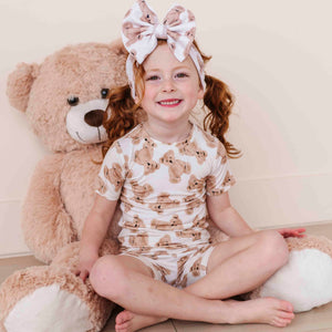 Baby Kids Bamboo Pajamas — Bear Hugs Short Sleeve Pajama Shorts Set — Image 1