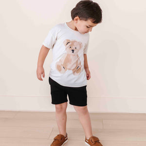 Baby Kids Bamboo Pajamas — Bear Hugs Short Sleeve T-Shirt & Shorts Set — Image 1