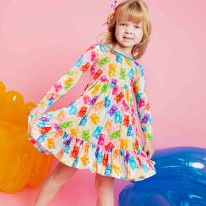 Baby Kids Bamboo Pajamas — Beary Gummy Long Sleeve Dress & Shorts Set — Image 1