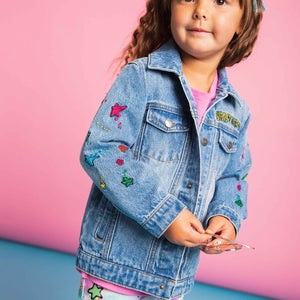 Baby Kids Bamboo Pajamas — Beatles™ Magical Mystery Tour Embroidered Denim Jacket — Image 1