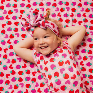 Baby Kids Bamboo Pajamas — Berry in Love Ruffle Bum Bum Blanket — Image 1