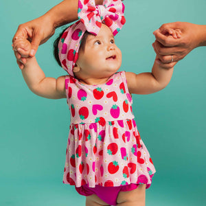 Baby Kids Bamboo Pajamas — Berry in Love Sleeveless Peplum Top & Bottoms Set — Image 1