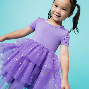Baby Kids Bamboo Pajamas — Purple Twinkle Tulle Dress — Image 1