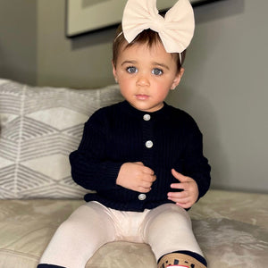 Baby Kids Bamboo Pajamas — Black Ribbed Knit Button Sweater — Image 1