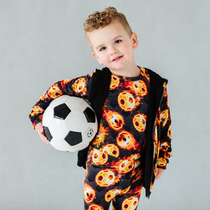 Baby Kids Bamboo Pajamas — Blazing Goals Reversible Jacket — Image 1