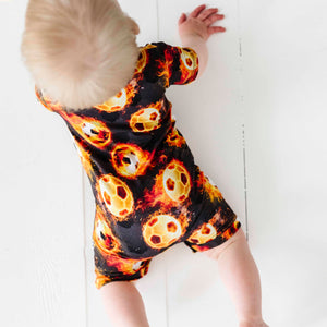 Baby Kids Bamboo Pajamas — Blazing Goals Shortie Romper — Image 1