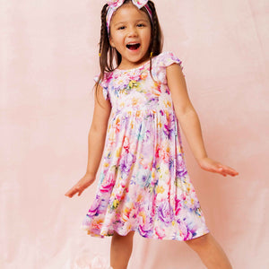 Baby Kids Bamboo Pajamas — Bloom Service Cap Sleeve Dress & Shorts Set — Image 1