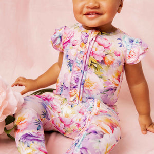 Baby Kids Bamboo Pajamas — Bloom Service Cap Sleeve Romper — Image 1