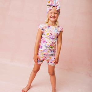 Baby Kids Bamboo Pajamas — Bloom Service Cap Sleeve Shirt & Shorts Set — Image 1